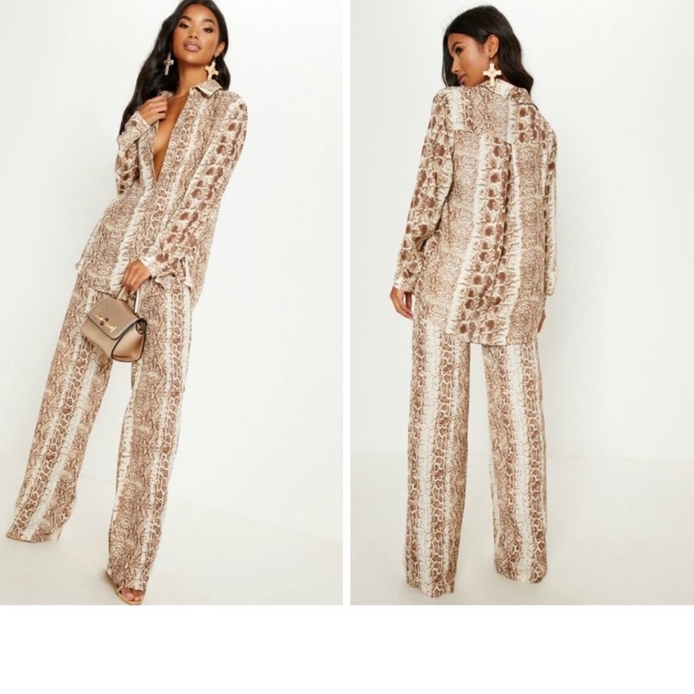 Snake Print Wide Leg Trouser Pants - PrettyLittleThing PLT NWT